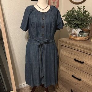 Lane Bryant Denim Blue Button-Down Midi Dress